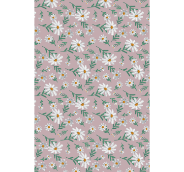 Living room wallpaper 70's pink daisy flower - TenStickers