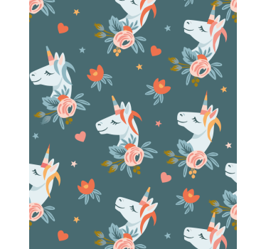 Kids wallpaper blue charming unicorns - TenStickers
