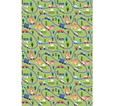 Kids wallpaper colorful vehicle roads - TenStickers