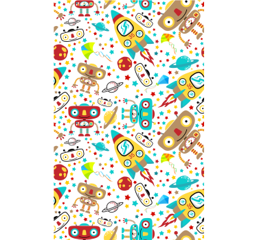 Kids wallpaper rocket robots adventure - TenStickers