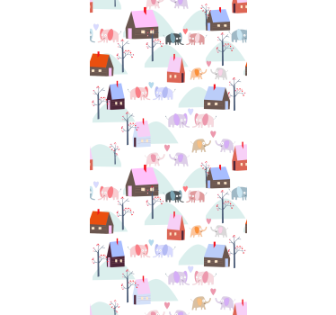 Kids wallpaper elephants and houses - TenStickers