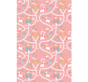 Kids wallpaper castles and unicorns - TenStickers