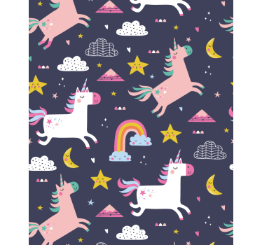 Kids wallpaper featuring unicorns and stars - TenStickers