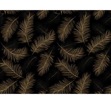 Living room wallpaper black with gold leaves design - TenStickers