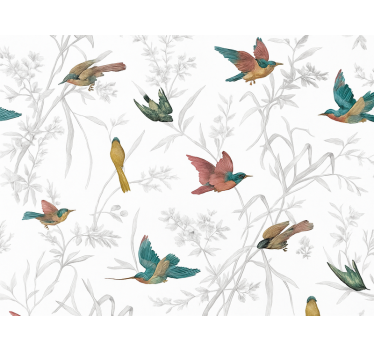 Living room wallpaper textile paradise bird and leaf - TenStickers