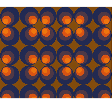 Living room wallpaper retro dark blue yellow circles - TenStickers