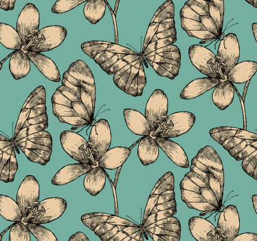 Living room wallpaper retro butterflies - TenStickers