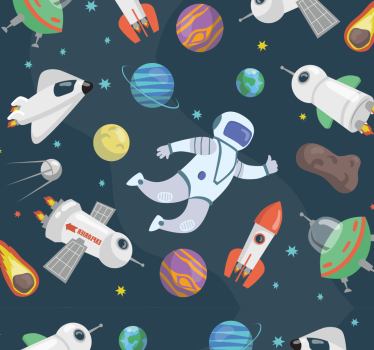 Cartoon Space Kids Wallpaper - TenStickers