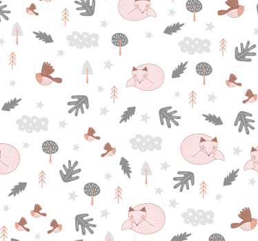 white forest themed fox birds wallpaper Kids Wallpaper - TenStickers