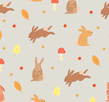 Rabbit and mushroom cool animal wallpaper - TenStickers