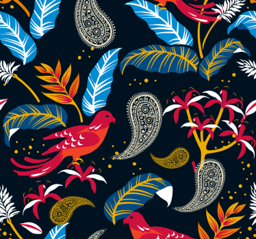 Living room wallpaper ornate bird design - TenStickers