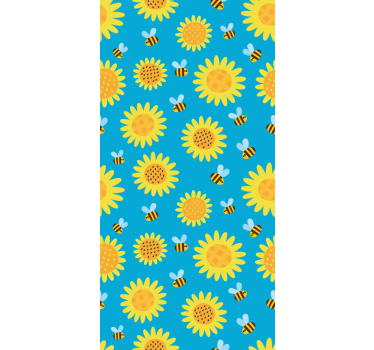 Sunflowers and bees on blue Floral Wallpaper - TenStickers