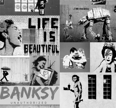 Modern wallpaper Banksy - grey collage - TenStickers