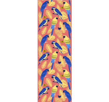 Parrots and butterflies on tropical leaves lounge wallpaper - TenStickers