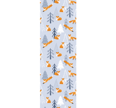 Cute fox winter forest pattern design Xmas Wallpaper - TenStickers