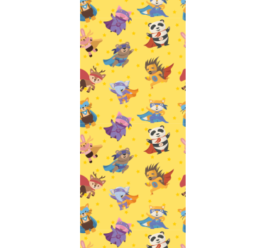Superhero pets pattern over yellow kids Wallpaper - TenStickers