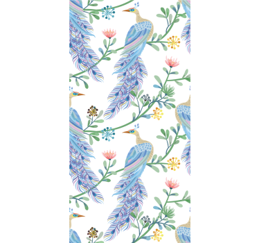 Elegant blue feathered motif birds wallpaper - TenStickers