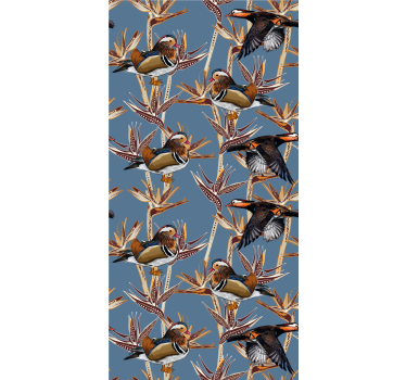 Colorful motif with branches birds wallpaper - TenStickers
