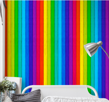 Realistic Rainbow Wooden Background Teenage Bedroom Wallpaper - TenStickers