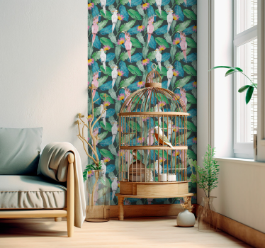 Tropical leaves and birds wallpaper - TenStickers