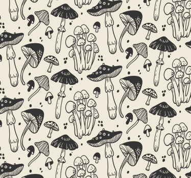 Black drawing mushrooms pattern Super nature wallpaper - TenStickers