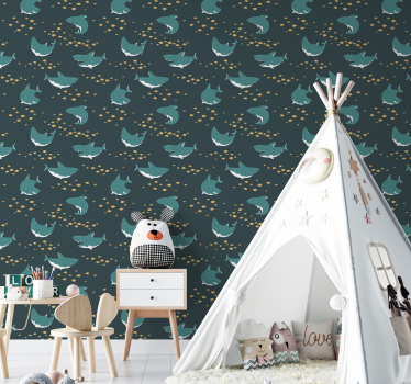 Happy Friendly Sharks kids wallpaper - TenStickers