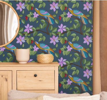 Birds wallpaper vibrant tropical design - TenStickers