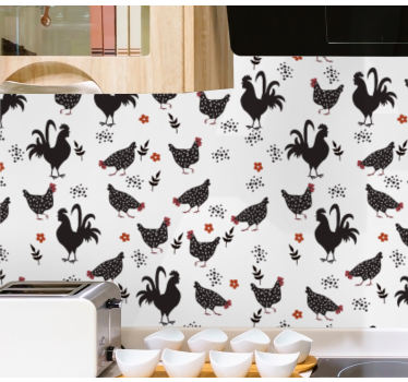 Black and white rooster Kitchen Themed Wallpaper - TenStickers