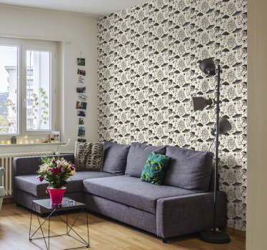 Black drawing mushrooms pattern Super nature wallpaper - TenStickers