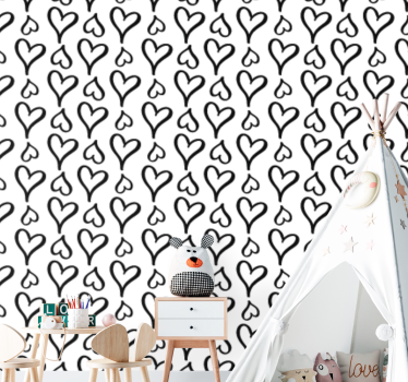 Black illustrated heart icons Contemporary Wallpaper - TenStickers