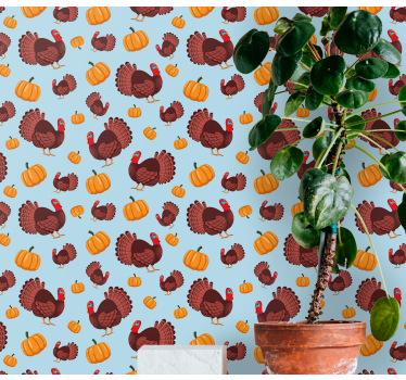 Brown turkeys and pumpkins Cool animal wallpaper - TenStickers
