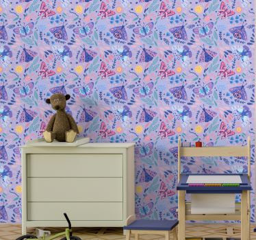 Butterflies wallpaper in pink tones Bedroom Wallpaper - TenStickers
