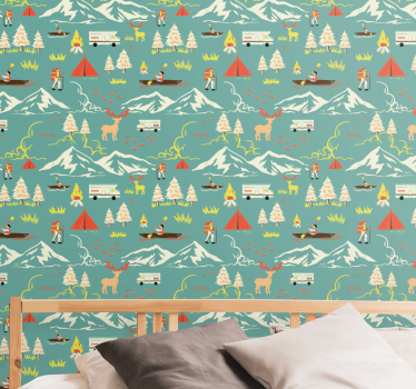 Camping guy, trees and route Jungle theme wallpaper - TenStickers