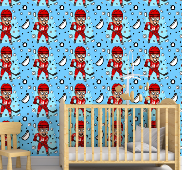 Kids wallpaper featuring cartoon hockey players - TenStickers