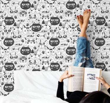 Cat Doodles cat wallpaper - TenStickers