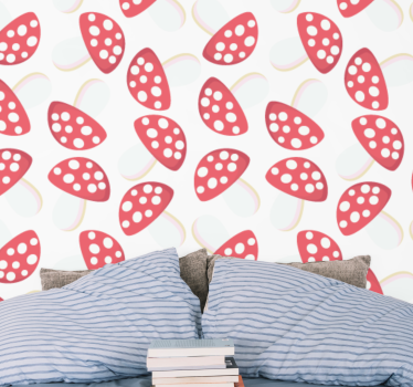 Classical mushrooms white background Nature Wallpaper - TenStickers