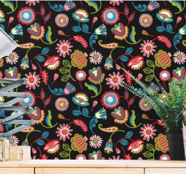 Colorful folk pattern Floral Wallpaper - TenStickers