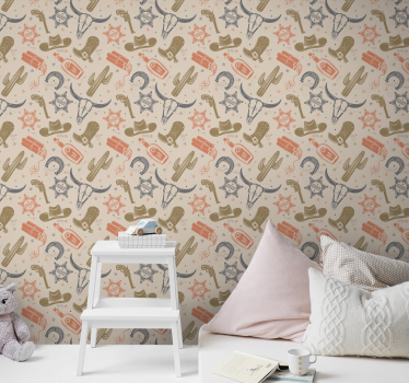 Cowboy elements pattern Childrens Wallpaper - TenStickers