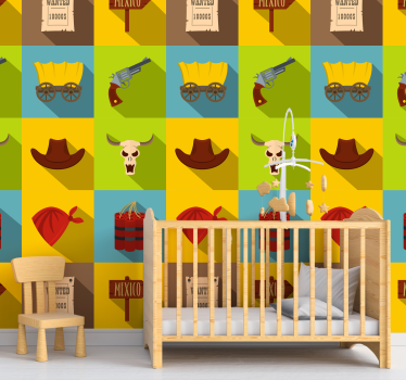 Cowboy tiles Childrens Wallpaper - TenStickers