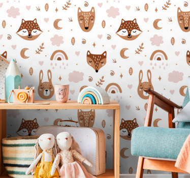 Cute animals and rainbows Kids wallpaper - TenStickers
