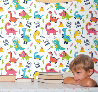 Cute dinosaur pattern wallpaper for bedroom - TenStickers