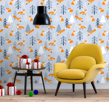 Cute fox winter forest pattern design Xmas Wallpaper - TenStickers