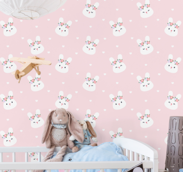 cute rabbits on pink background Cool animal wallpaper - TenStickers