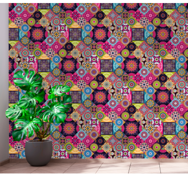 Dark mandala tiles effect wallpaper - TenStickers