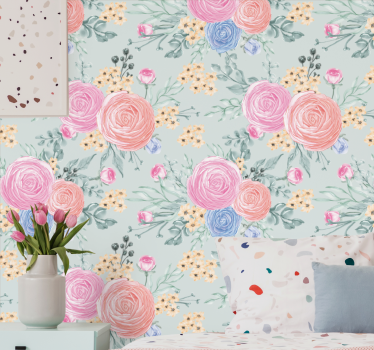 Delicate pastel flowers Floral Wallpaper - TenStickers