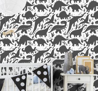 Dinosaur black pattern Cool animal wallpaper - TenStickers