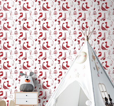 dinosaurs red sketches Kids Wallpaper - TenStickers