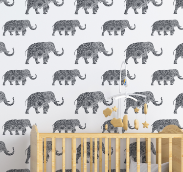 Ethnic elephants grey Kids wallpaper - TenStickers