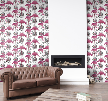 Flamingo parade birds wallpaper - TenStickers