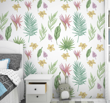 Flowers and palm trees Nature Wallpaper - TenStickers